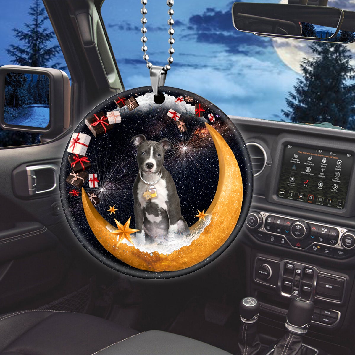 Pitbull Fashion Moon Car Hanging Ceramic Ornament