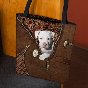 Pitbull 2 Holding Daisy Tote Bag