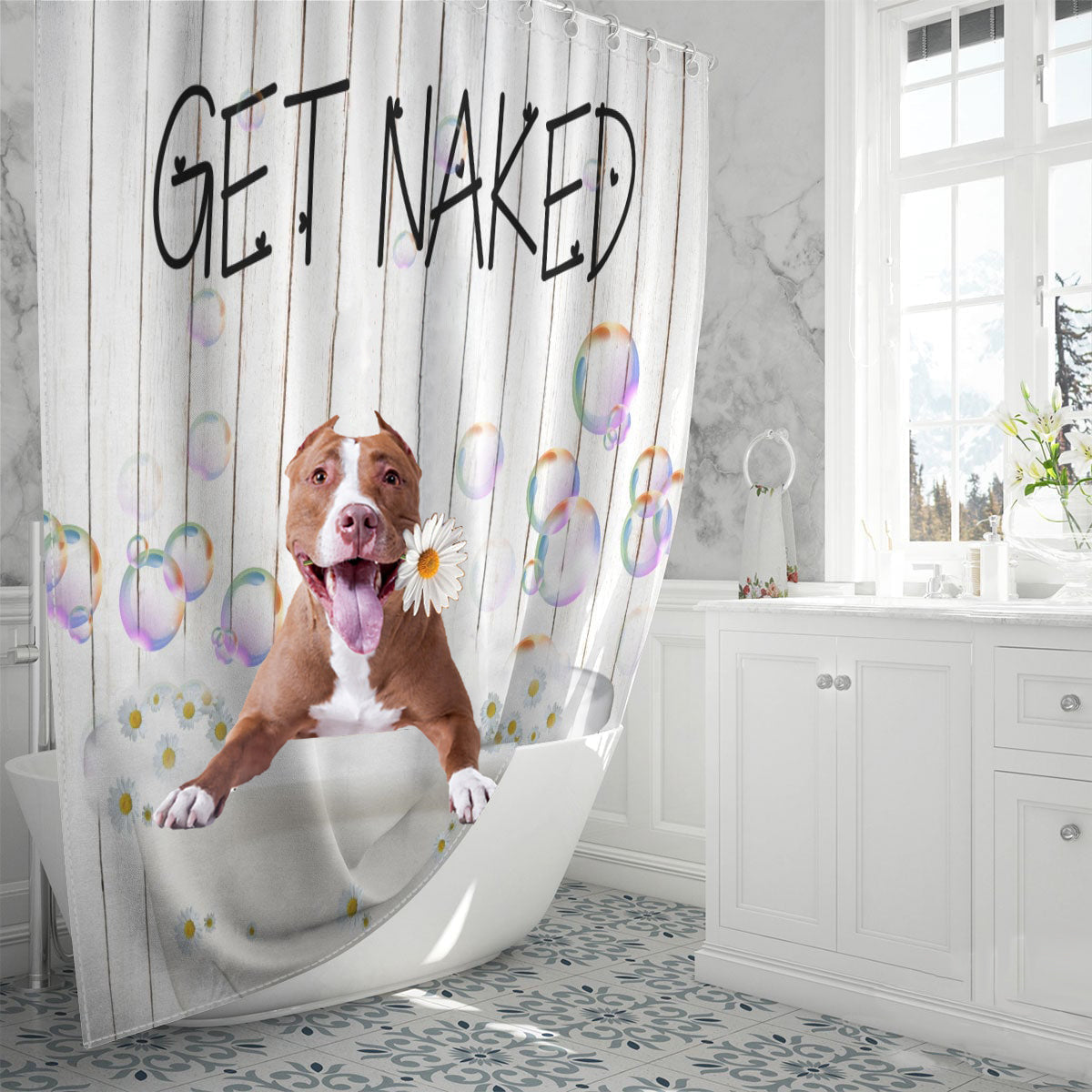 Pitbull Get Naked Daisy Shower Curtain