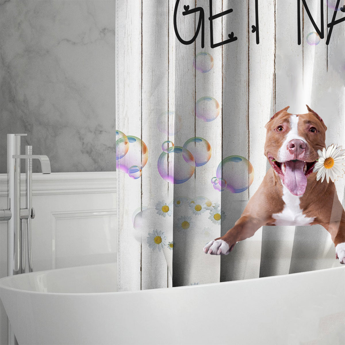 Pitbull Get Naked Daisy Shower Curtain