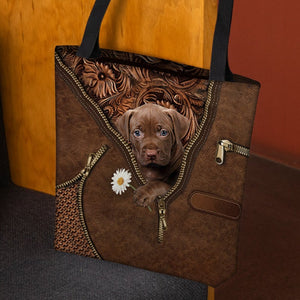 Pitbull Holding Daisy Tote Bag