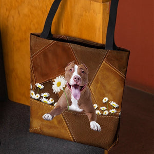 Pitbull02 Holding Daisy  All Over Printed Tote Bag