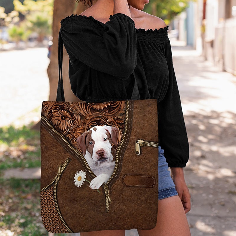 Pitbull 3 Holding Daisy Tote Bag