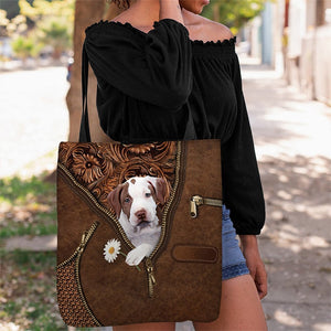 Pitbull 3 Holding Daisy Tote Bag