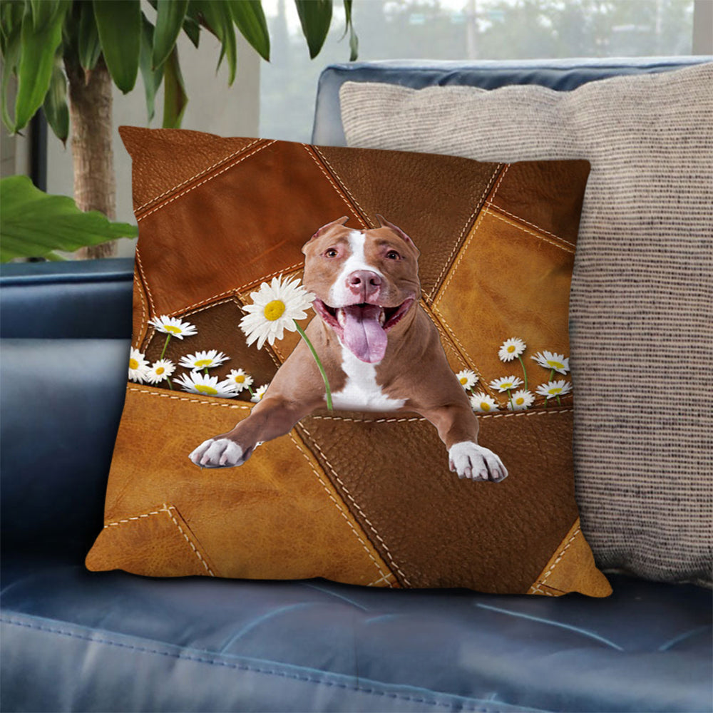 Pitbull Holding Daisy Pillow Case