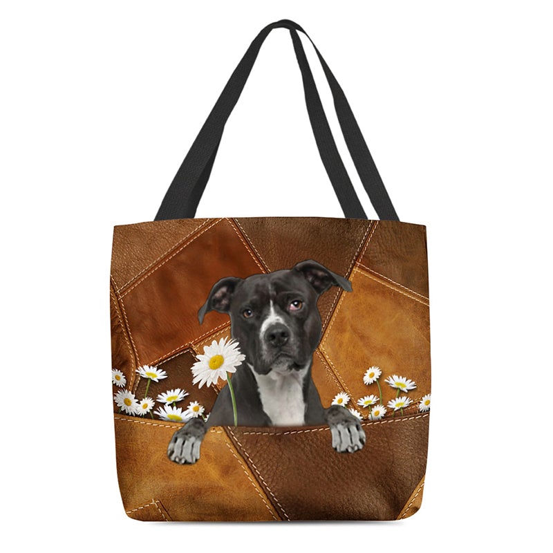 Pitbull Holding Daisy All Over Printed Tote Bag
