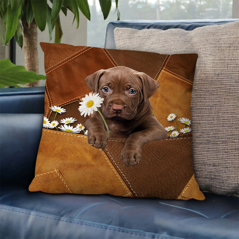 Pitbull 2 Holding Daisy Pillow Case