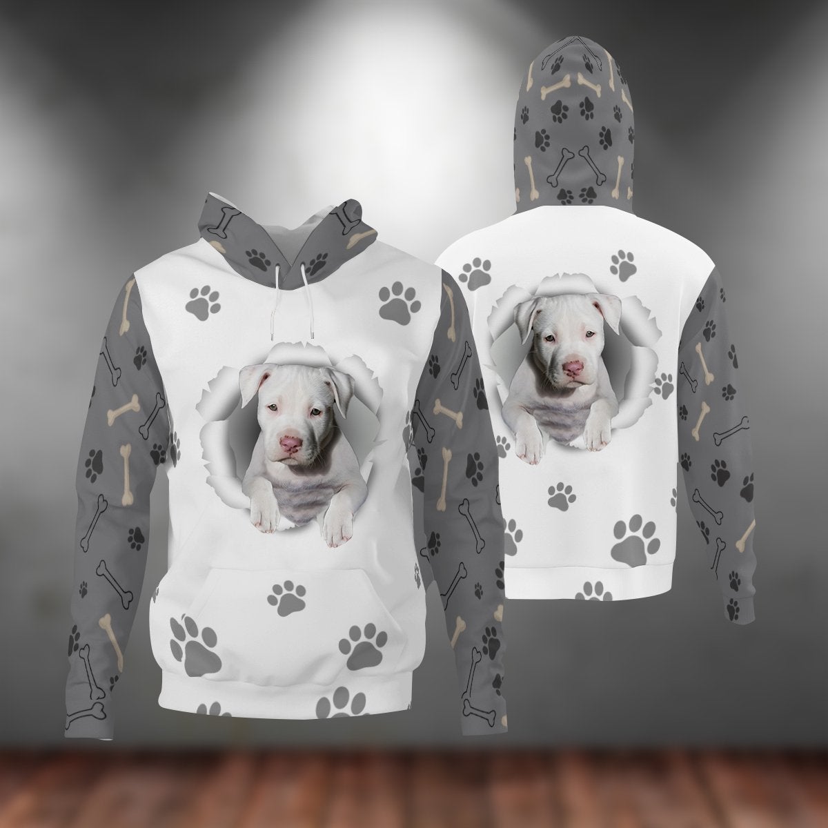 White Pitbull-Paw Dog Unisex Hoodie