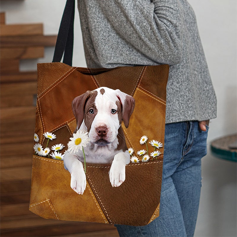 Pitbull02 Holding Daisy All Over Printed Tote Bag