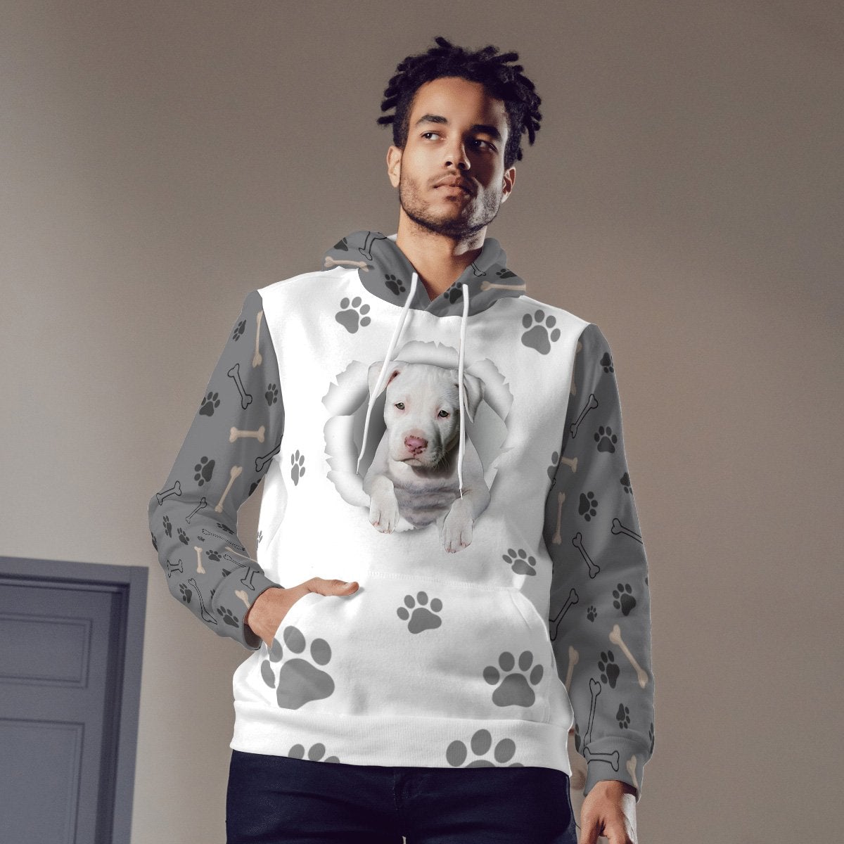 White Pitbull-Paw Dog Unisex Hoodie