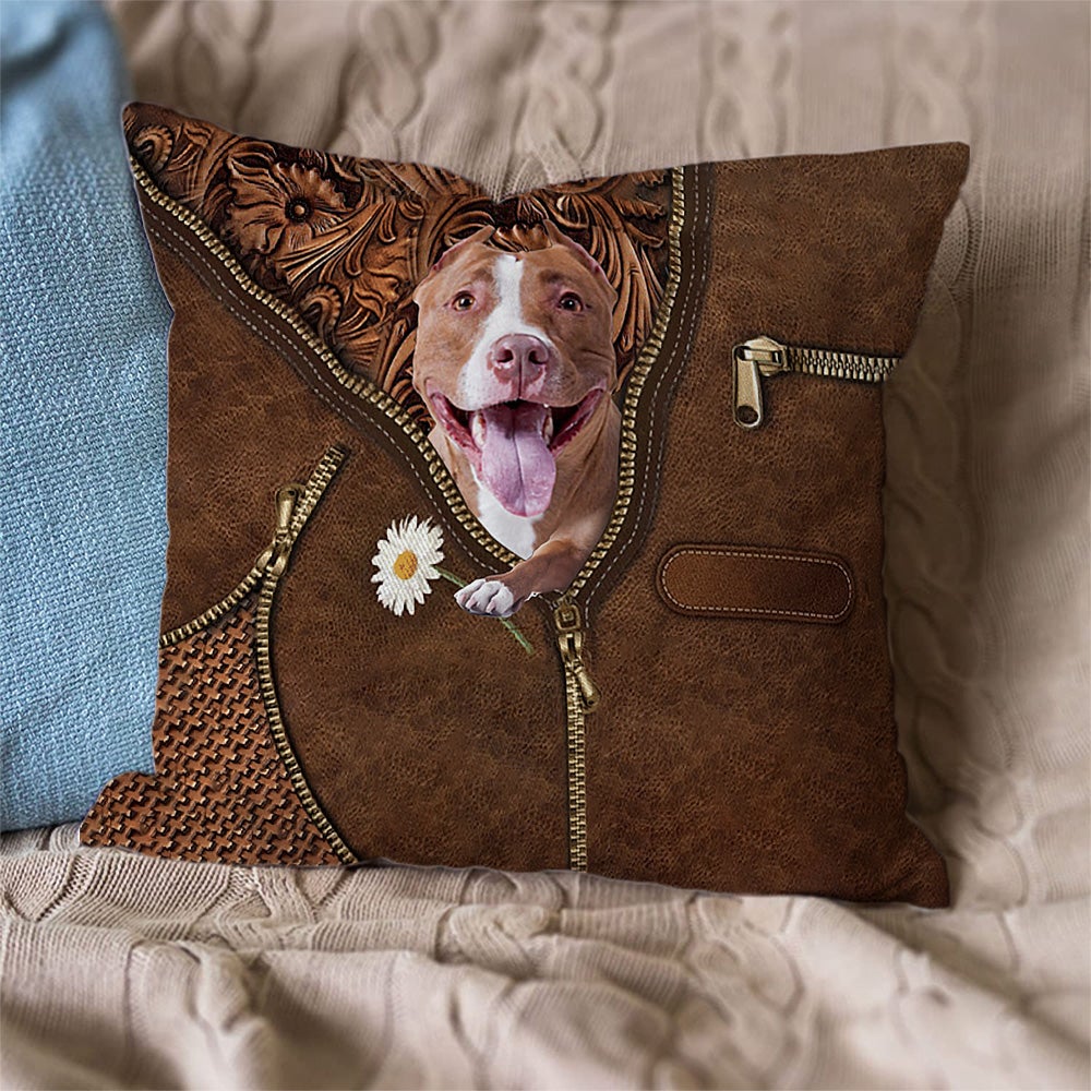 Pitbull 3 Holding Daisy Pillow Case