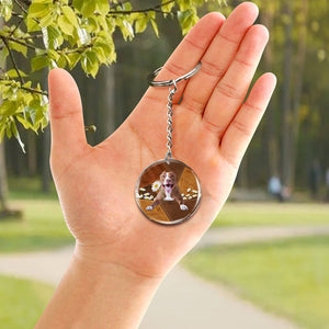 Pitbull 02 Holding Daisy-Round Resin Epoxy Metal Keychain