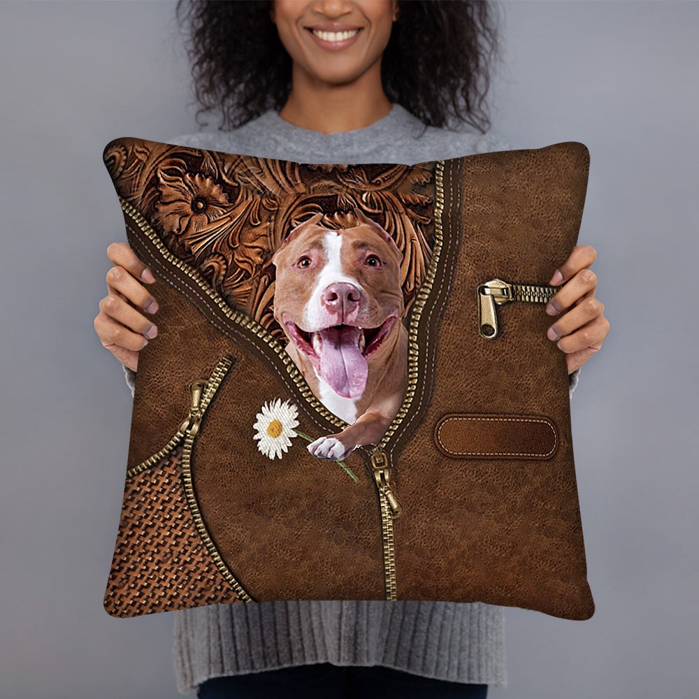 Pitbull 3 Holding Daisy Pillow Case