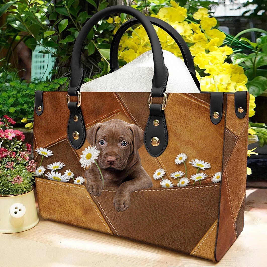 Pitbull Holding Daisy Leather Bag