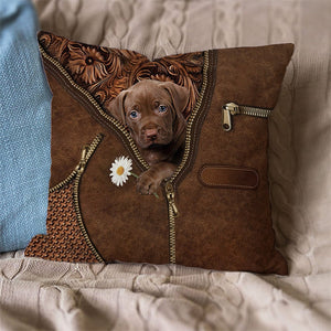 Pitbull Holding Daisy Pillow Case