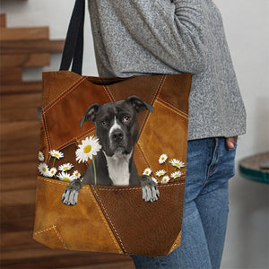 Pitbull Holding Daisy All Over Printed Tote Bag