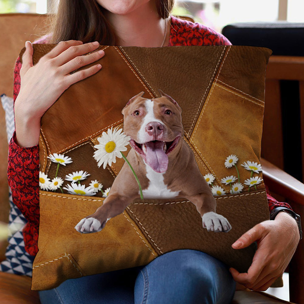 Pitbull Holding Daisy Pillow Case