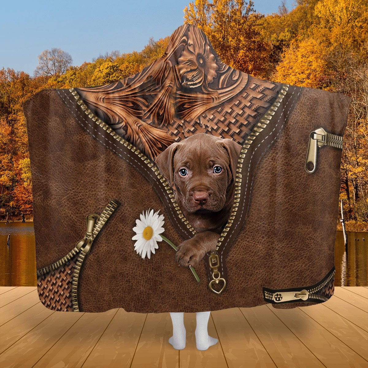 Pitbull 2 Holding Daisy Hooded Blanket