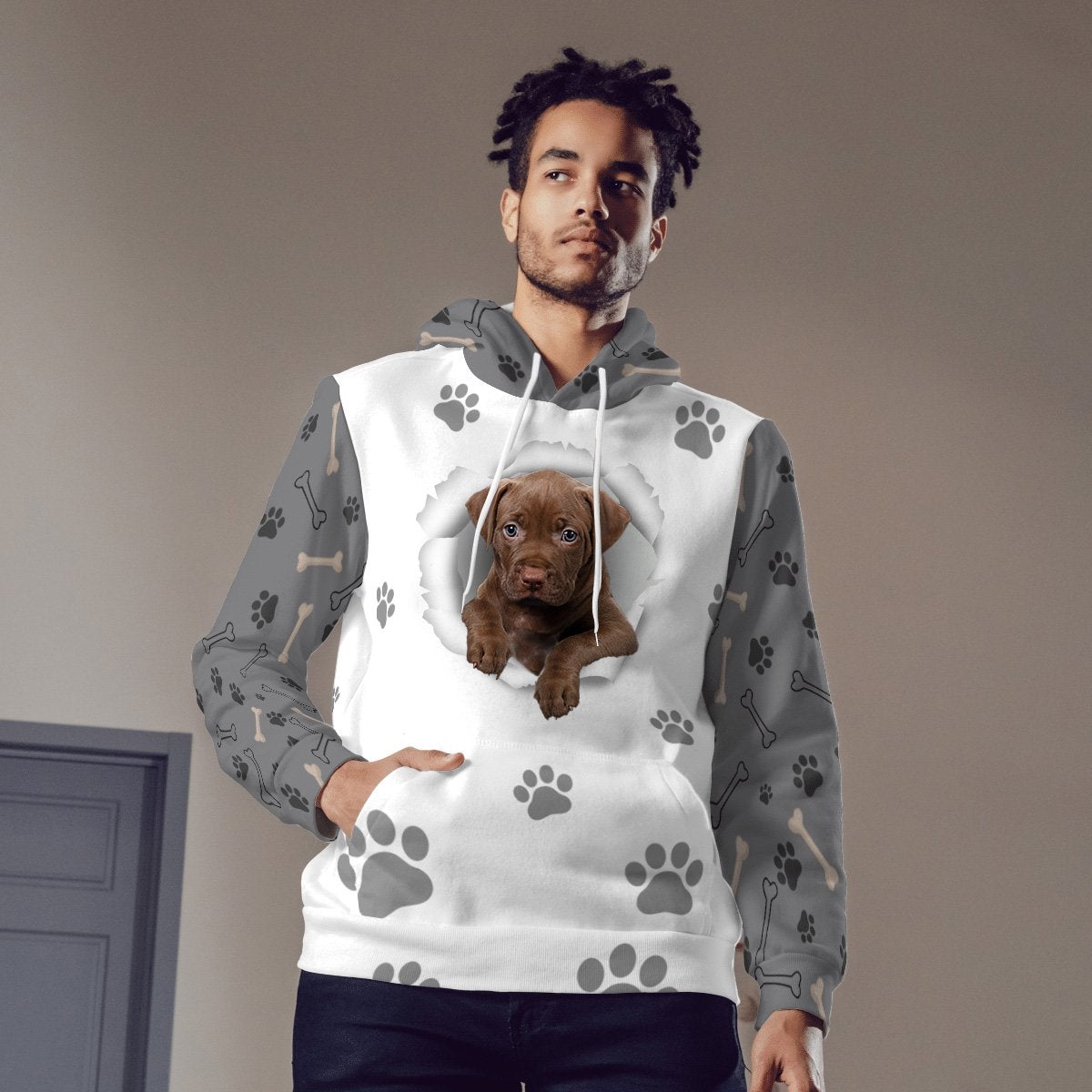 Chocolate Pitbull-Paw Dog Unisex Hoodie