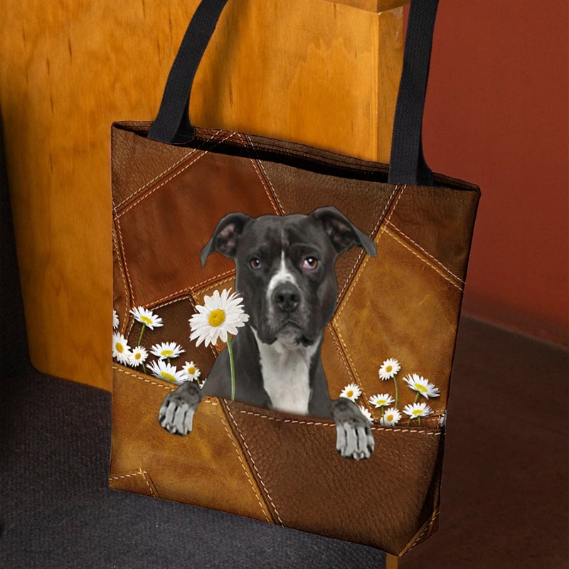 Pitbull Holding Daisy All Over Printed Tote Bag