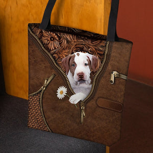 Pitbull 3 Holding Daisy Tote Bag