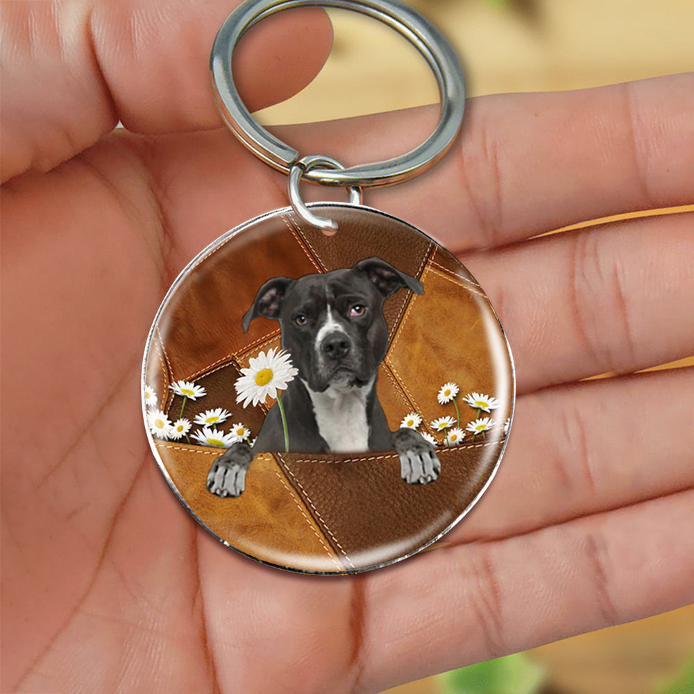Pitbull 03Holding Daisy-Round Resin Epoxy Metal Keychain