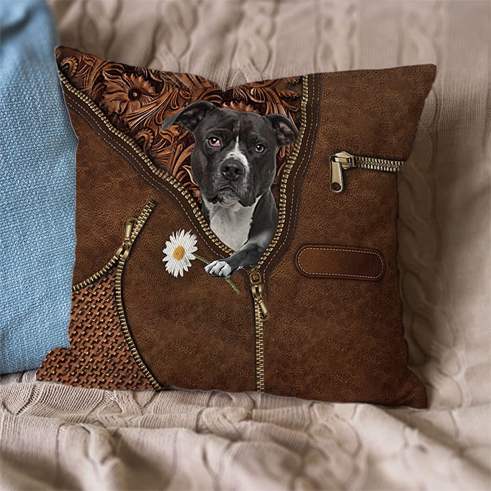 Pitbull 5 Holding Daisy Pillow Case