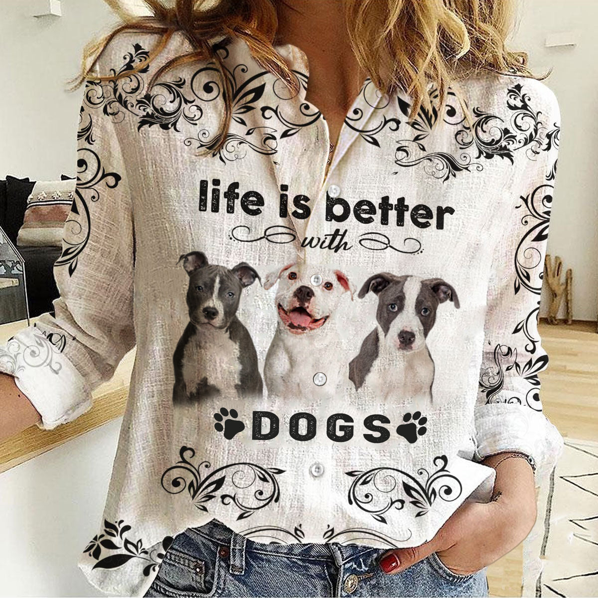 Pitbull -Life Is Better With Dogs Women's Long-Sleeve Shirt