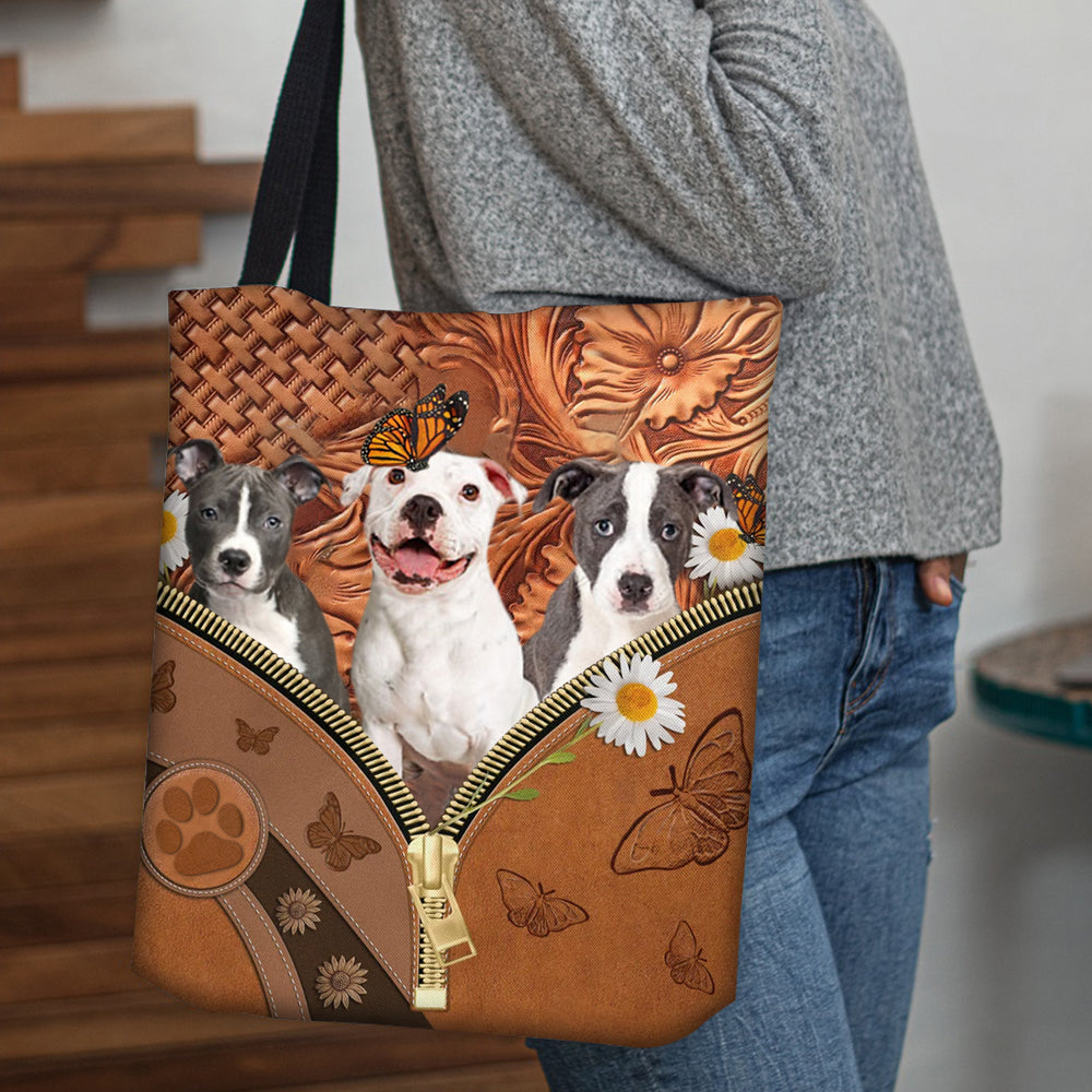 Pitbull Daisy Flower And Butterfly Tote Bag