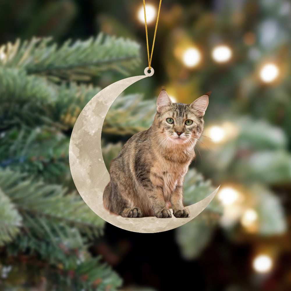 Pixie Bob  Cat Sits On The Moon Hanging Ornament