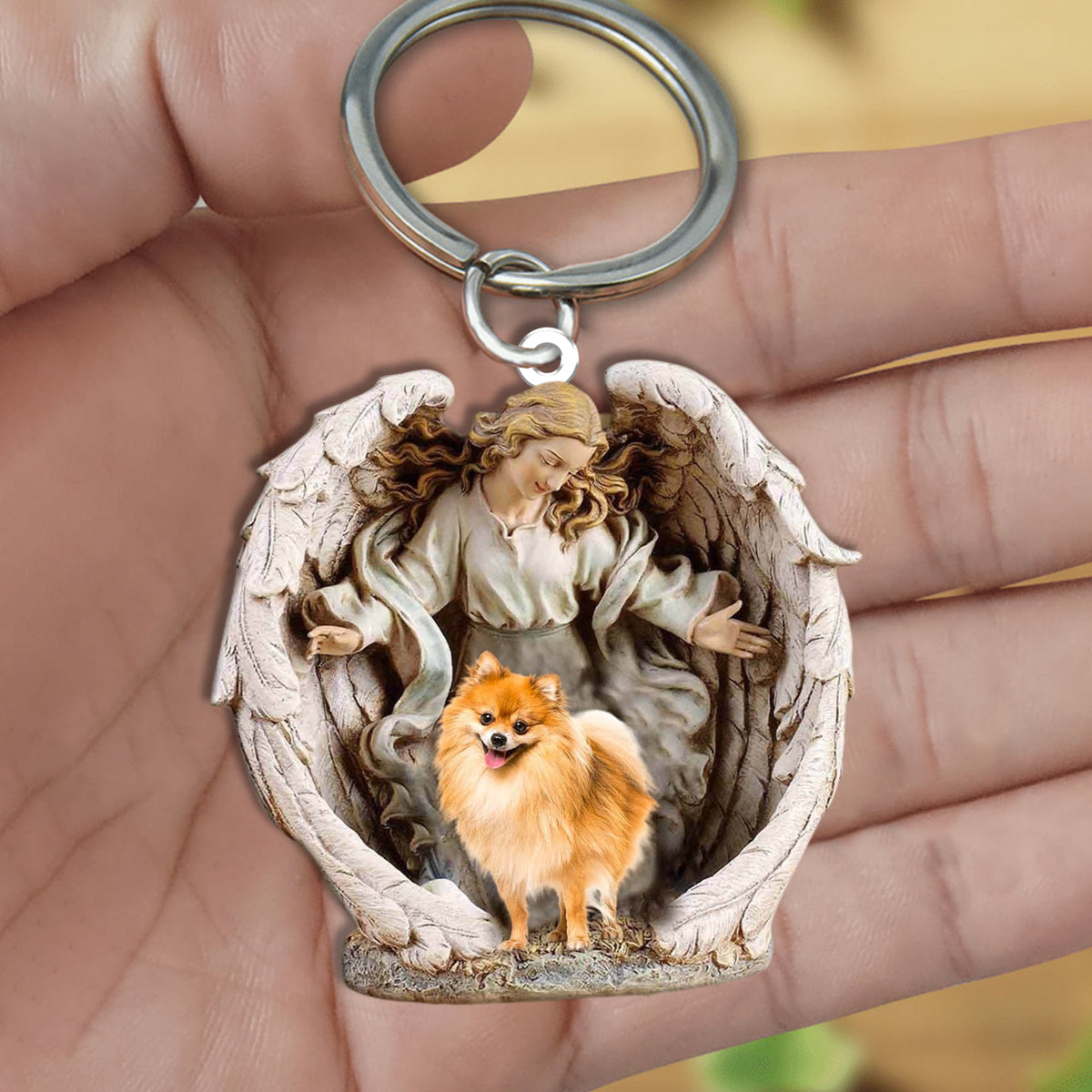 Angel Hug Pomeranian Acrylic Keychain