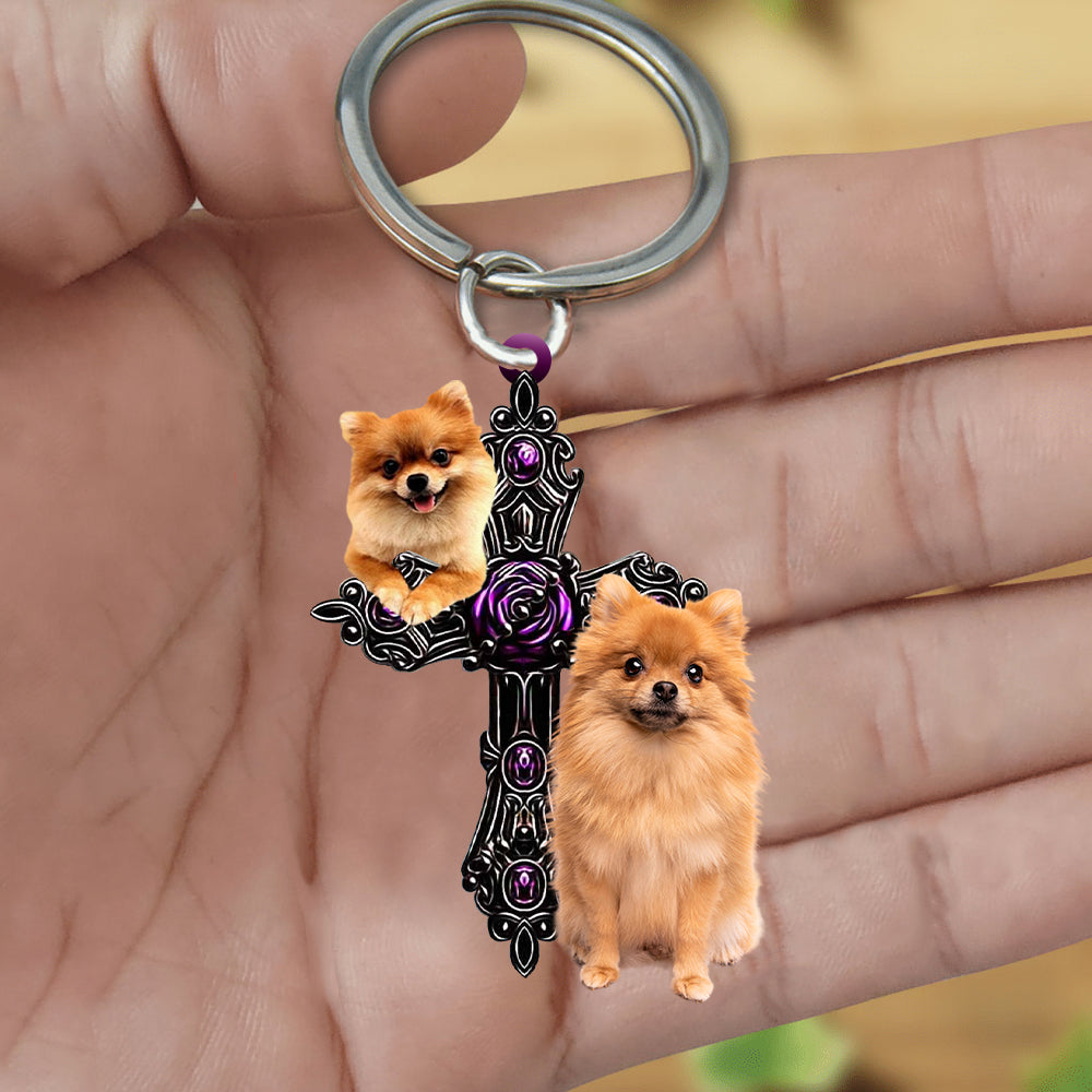 Pomeranian Pray For God Acrylic Keychain