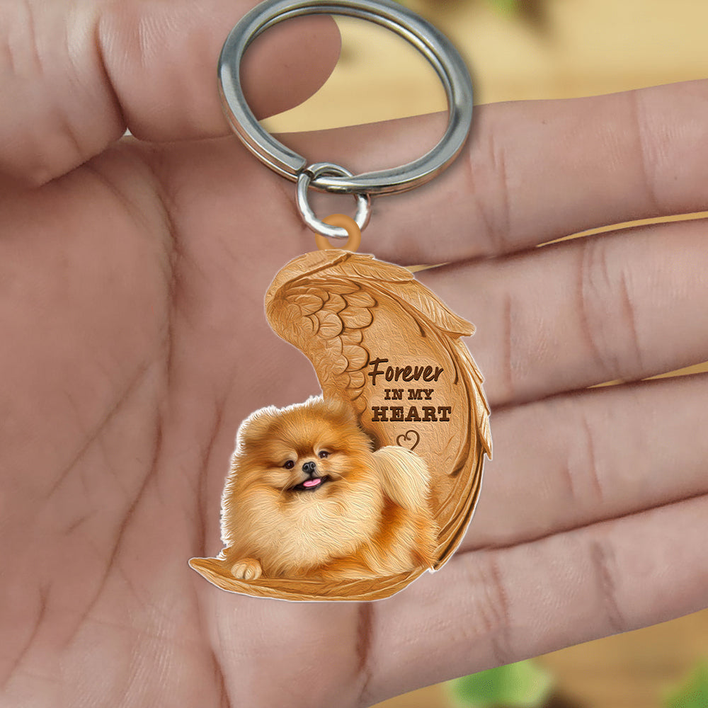 Pomeranian Forever In My Heart Flat Acrylic Keychain