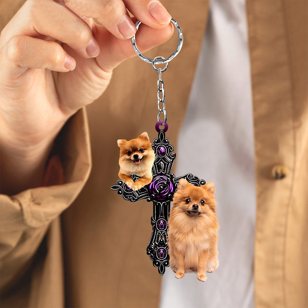 Pomeranian Pray For God Acrylic Keychain