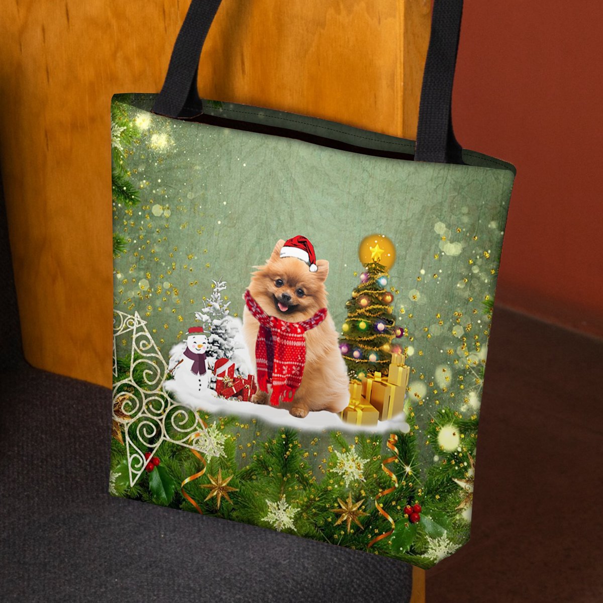 Pomeranian Merry Christmas Tote Bag