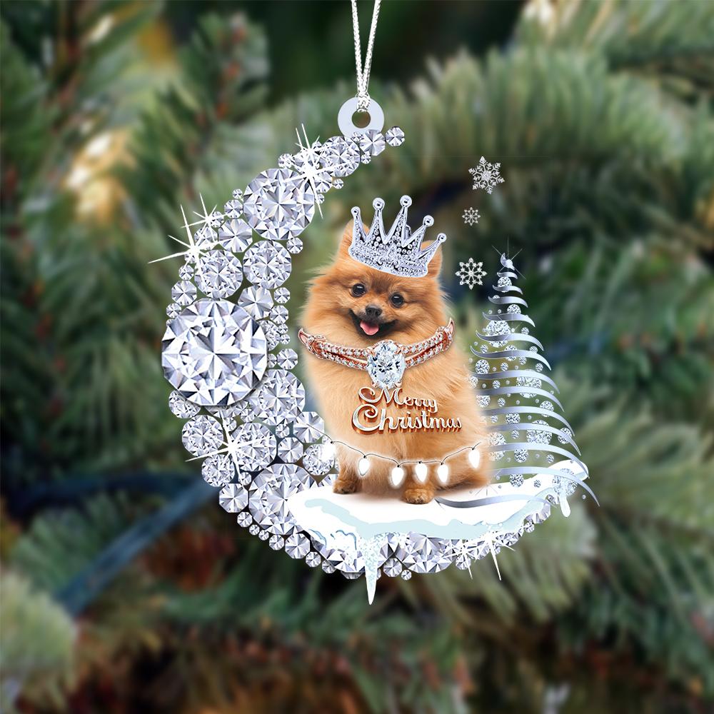 Pomeranian Diamond Moon Merry Christmas Ornament