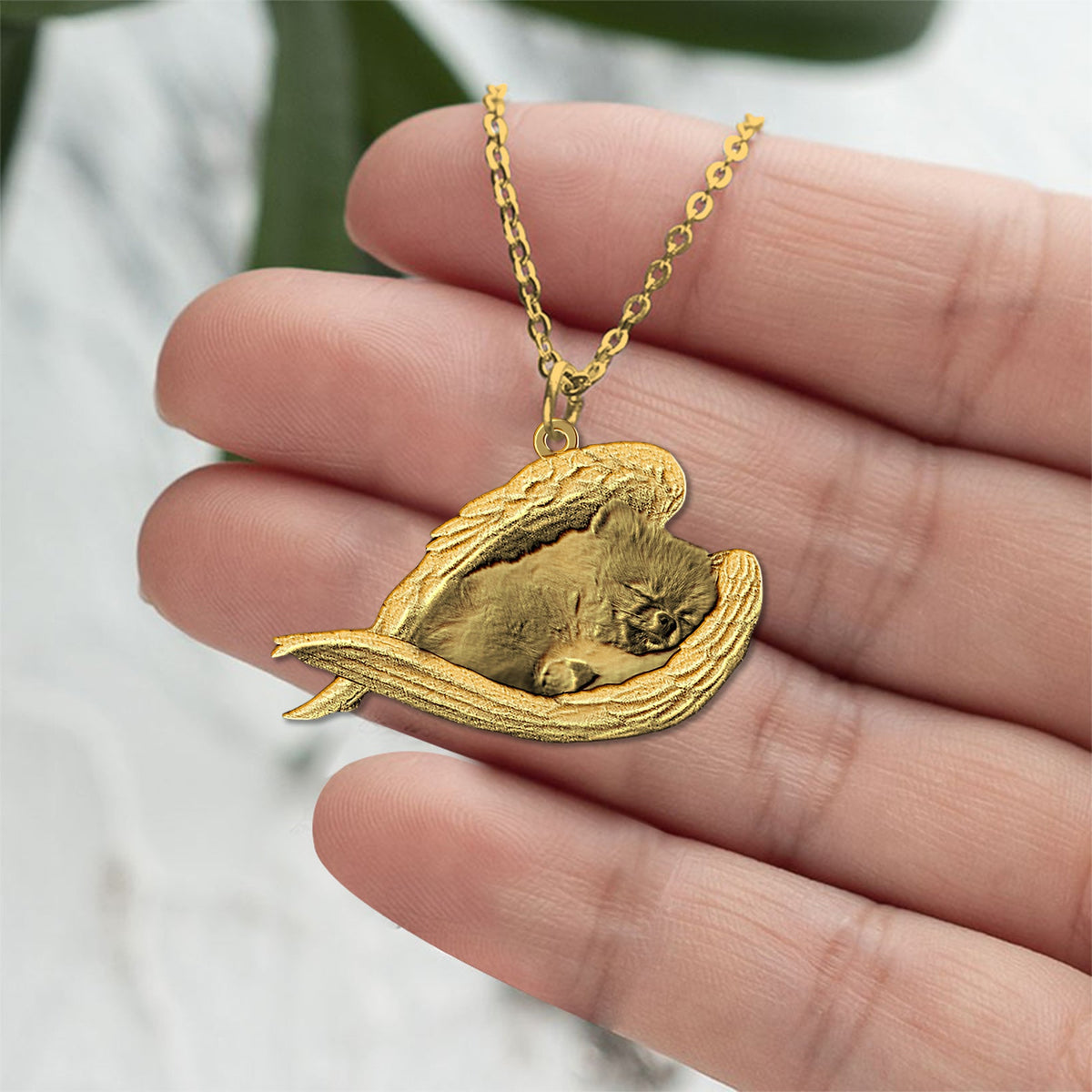 Pomeranian 2Sleeping Angel Necklace