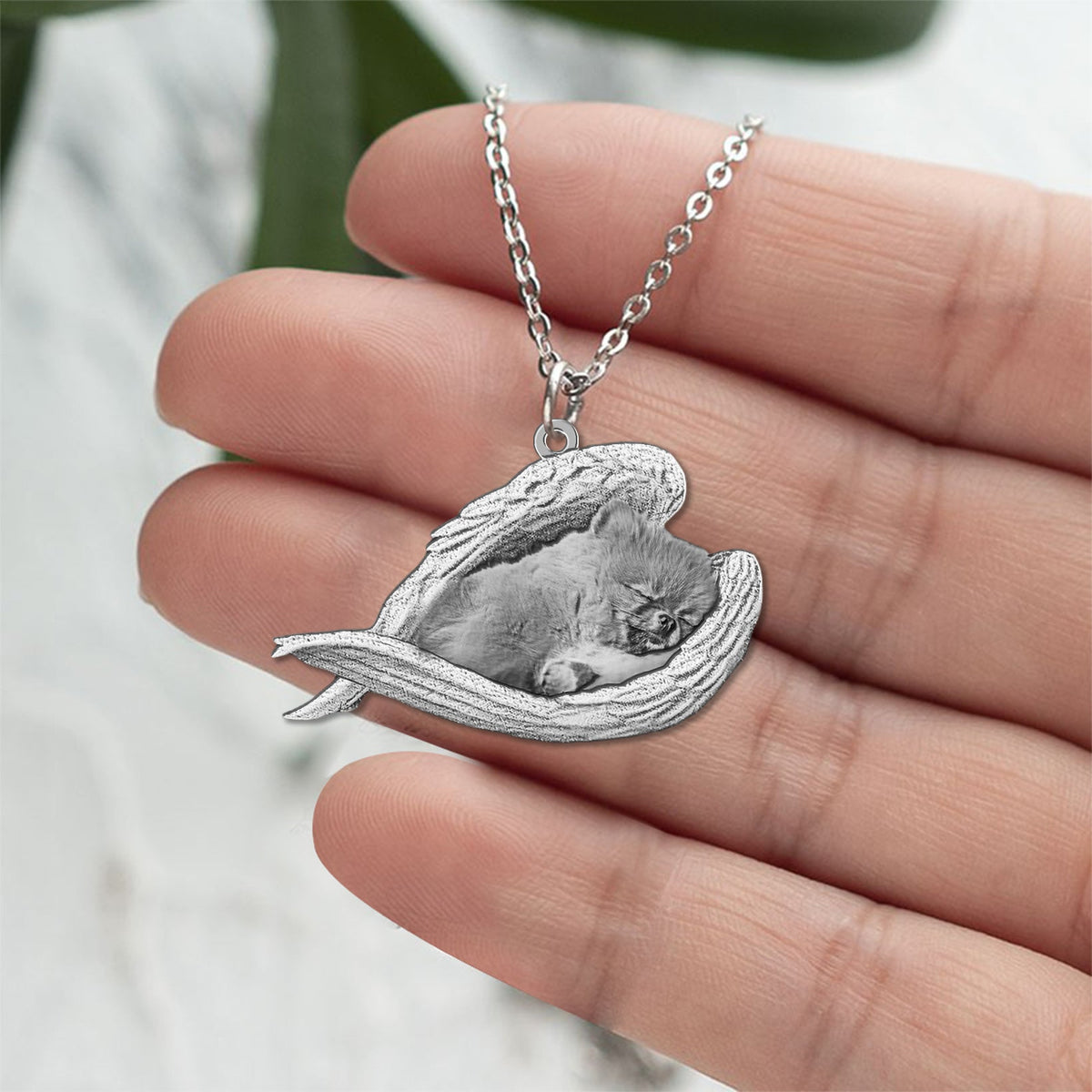 Pomeranian 2Sleeping Angel Necklace