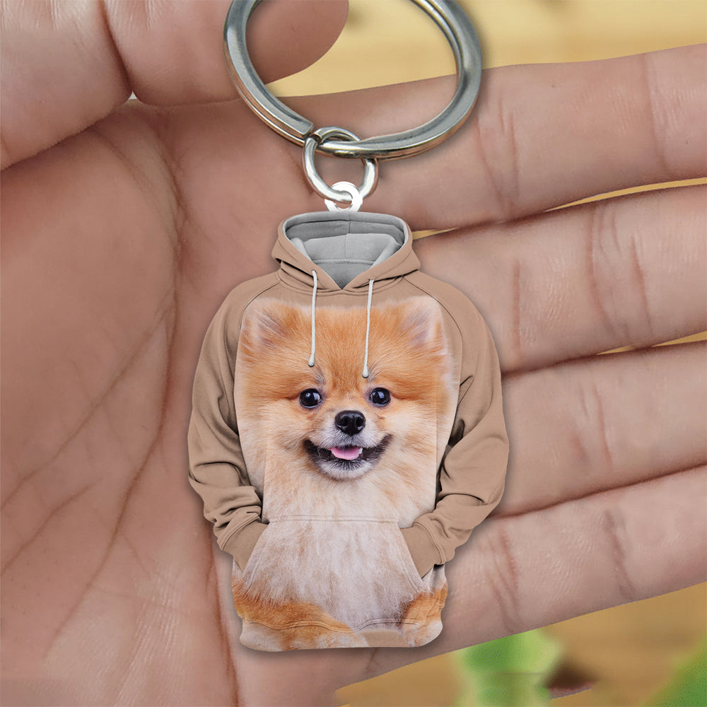 Pomeranian 3D Graphic Hoodie Acrylic Keychain