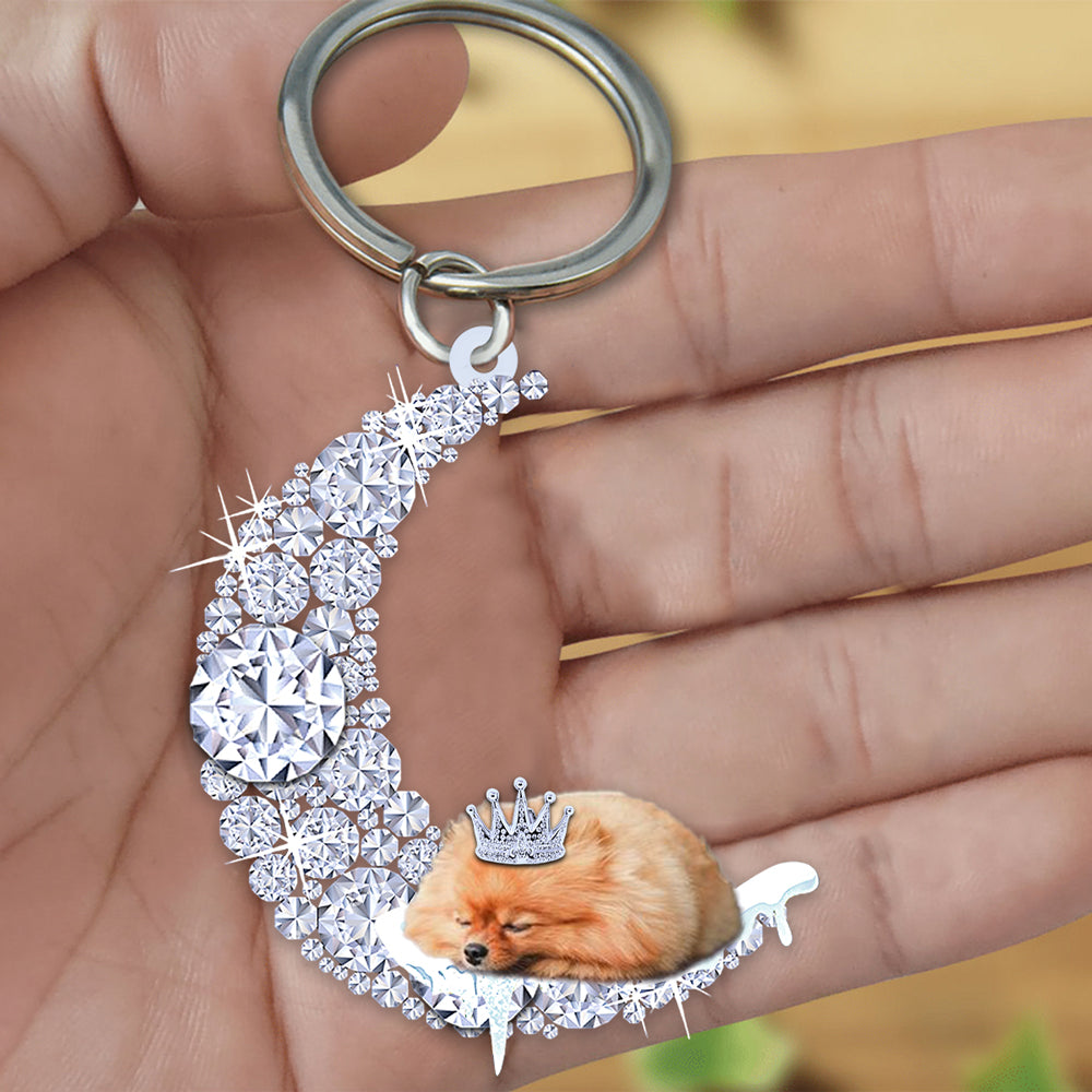 Pomeranian Sleeping On A Diamond Moon Acrylic Keychain