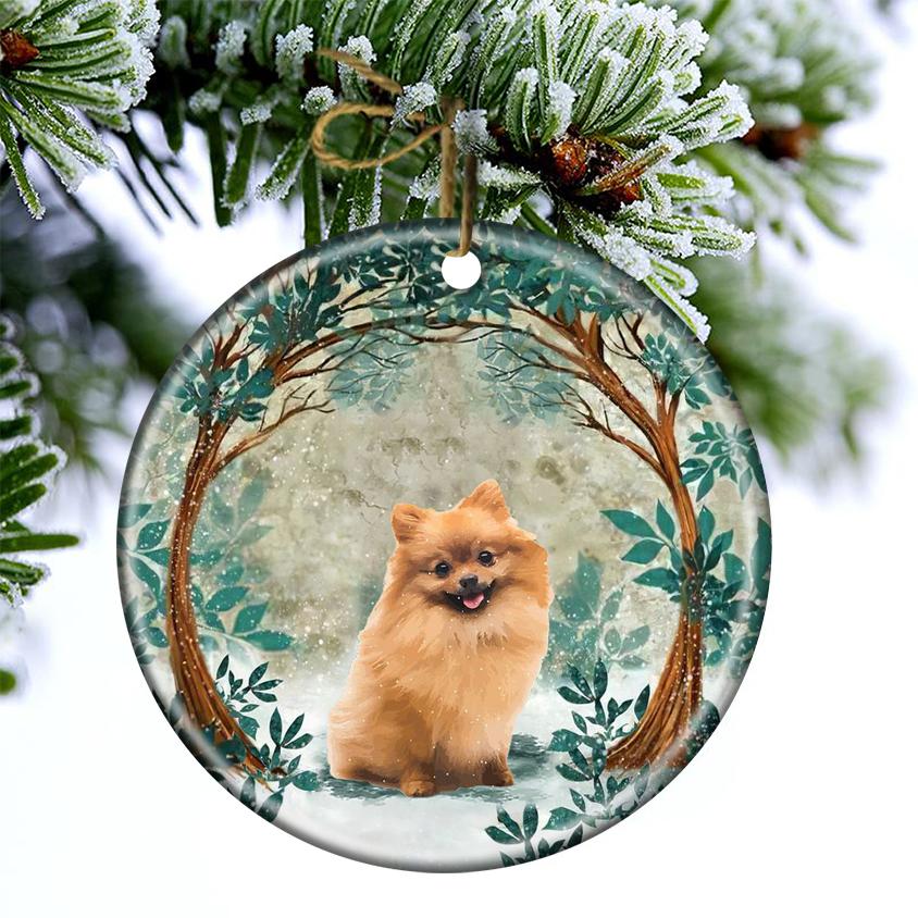 Pomeranian Among Forest Porcelain/Ceramic Ornament