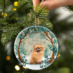 Pomeranian Among Forest Porcelain/Ceramic Ornament