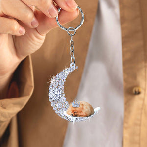 Pomeranian Sleeping On A Diamond Moon Acrylic Keychain