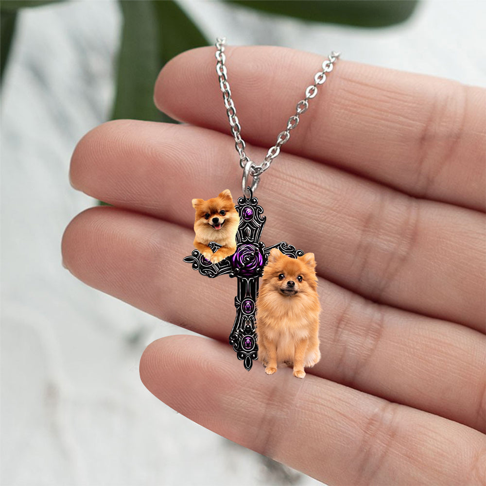 Pomeranian Pray For God Stainless Steel Necklace