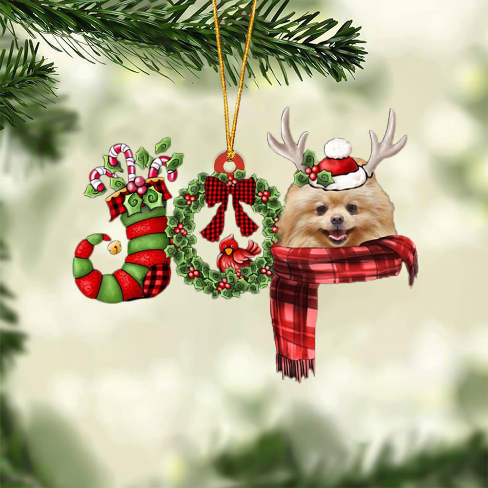 Pomeranian JOY Reindeer Hanging Ornament