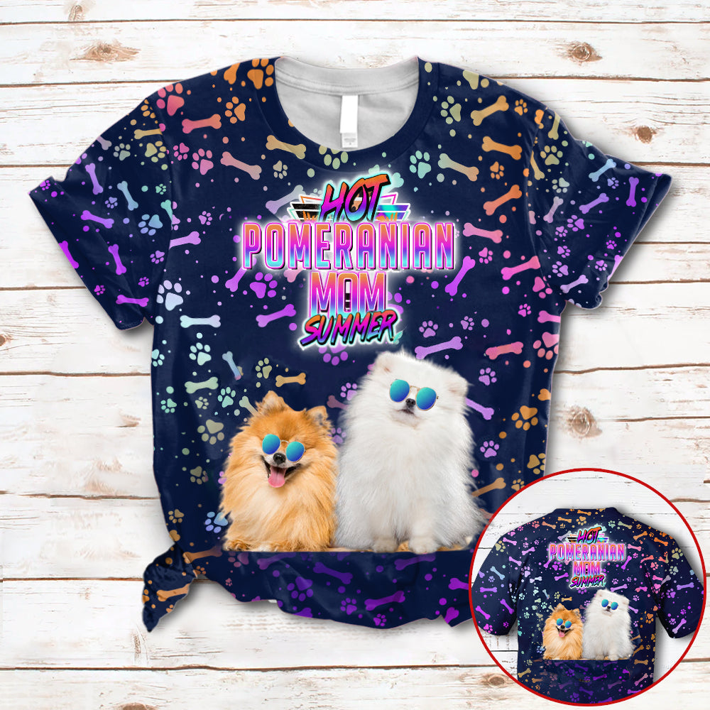 Hot Pomeranian Mom Summer Neon Tropical Desing 3D All Over Print T-Shirt