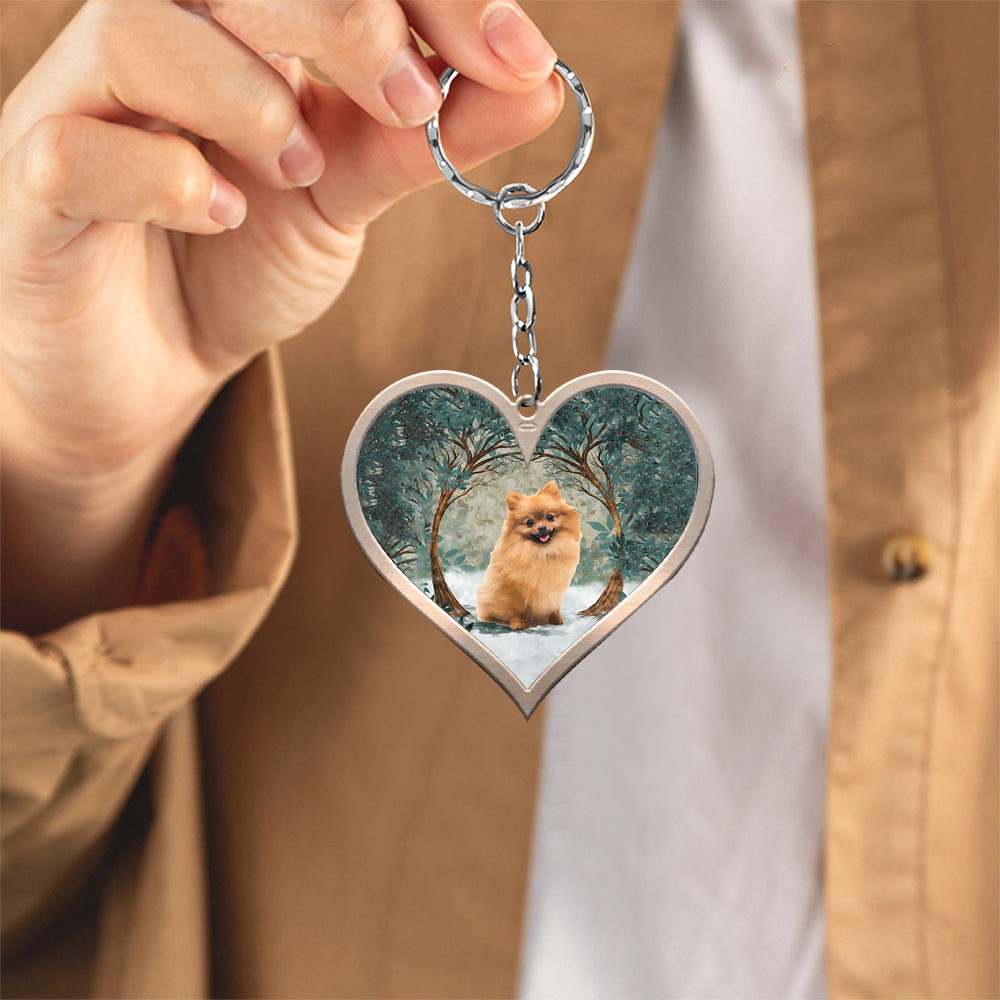 Pomeranian Heart Shape Stainless Steel Keychain