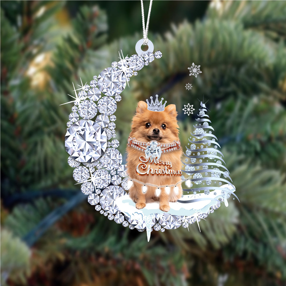 Pomeranian Diamond Moon Merry Christmas Ornament