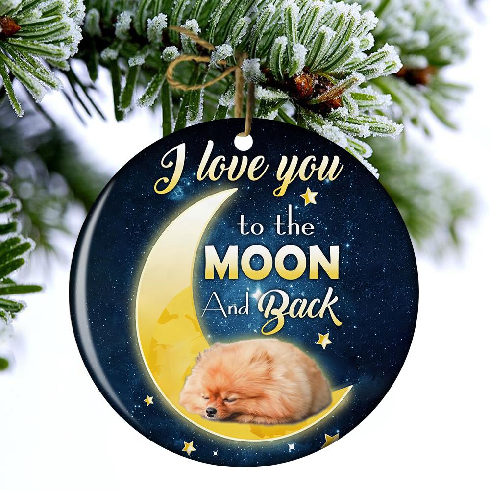 Pomeranian I Love You To The Moon And Back Porcelain/Ceramic Ornament