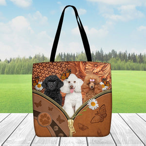 Poodle Daisy Flower And Butterfly Tote Bag